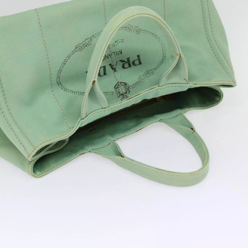 PRADA Canapa GM Hand Bag Canvas Gold Green Auth - Picture 11 of 16